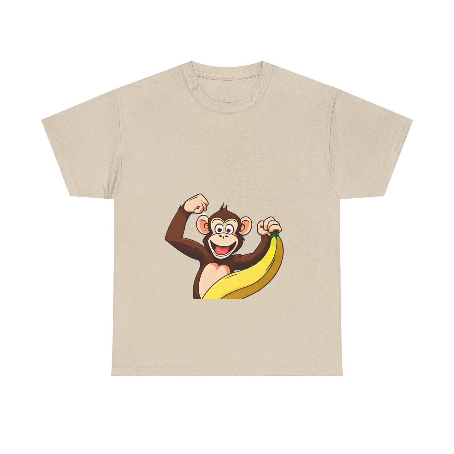 Playful Monkey with Banana T-Shirt — Cute Cartoon Chimp Graphic Tee for Kids & Adults