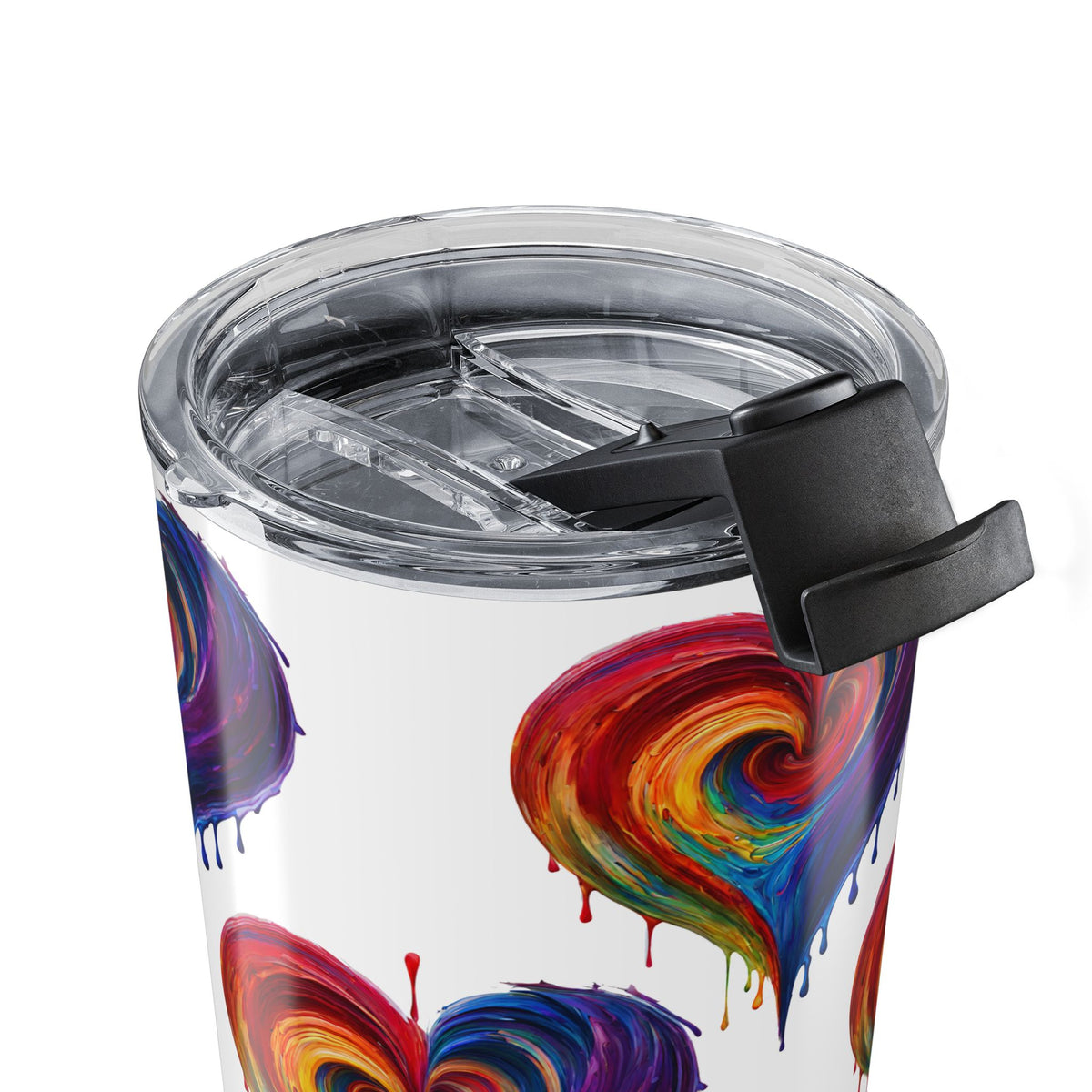 20oz Regenbogenfarbener Herzbecher mit Drip-Effekt — Bunter Reisebecher mit gemaltem Herzmotiv