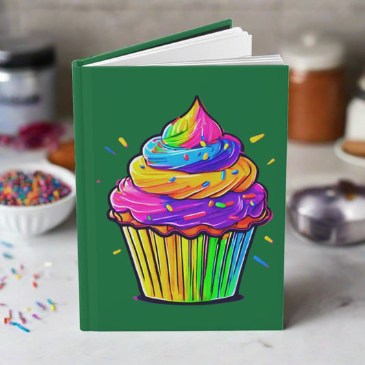 Neon Cupcake on Green Hardcover Journal Matte