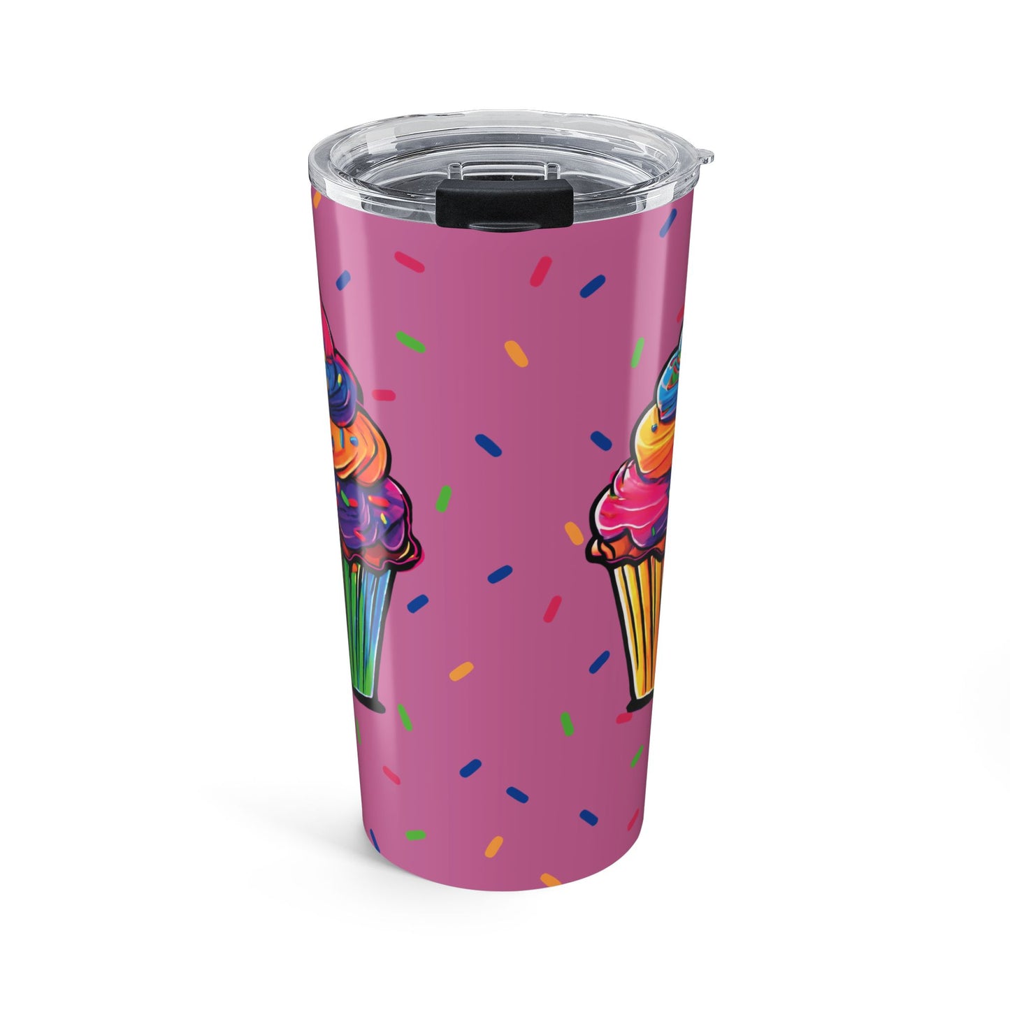 20oz Cupcake Tumbler — Colorful Rainbow Frosting Travel Cup Pink