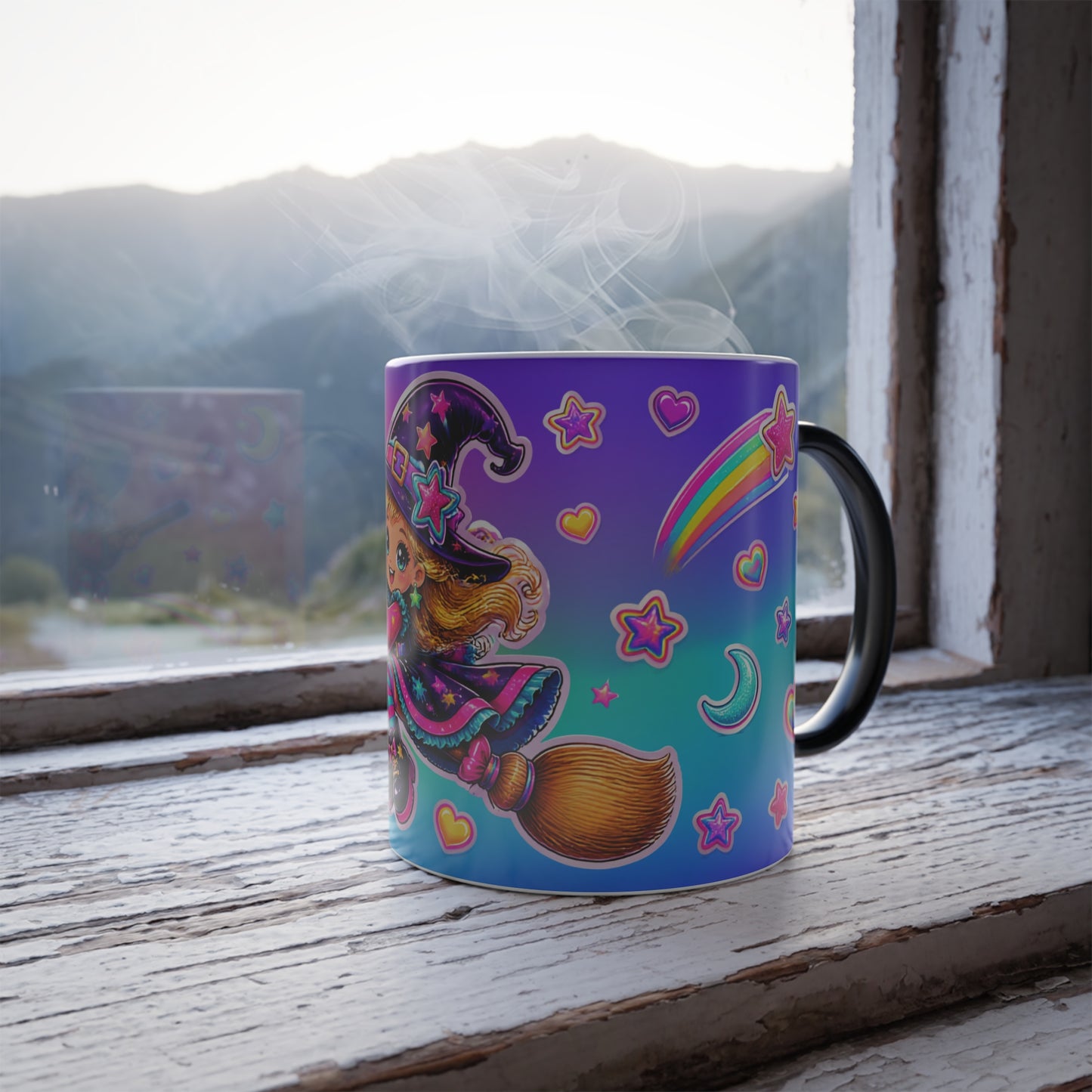 Color-Changing Mug — Cute Witch on Broomstick Magic (11 oz)