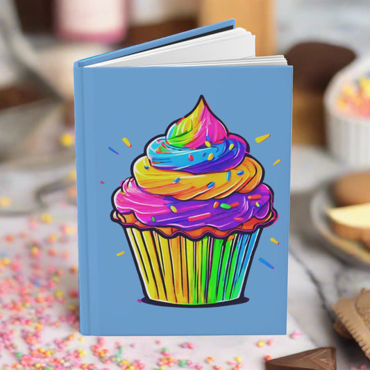 Neon Cupcake on Light Blue Hardcover Journal Matte