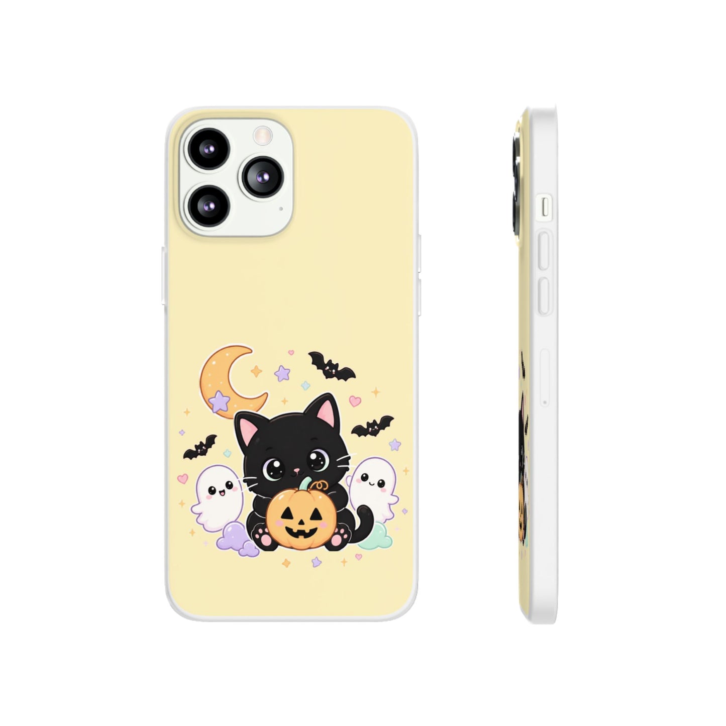 Cute Halloween Black Cat Phone Case — Kawaii Pumpkin & Ghosts Flexi Case