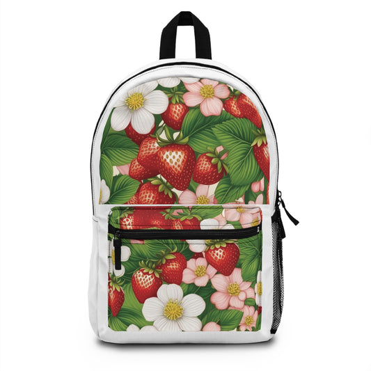 White Backpack with Strawberry Dreams Design