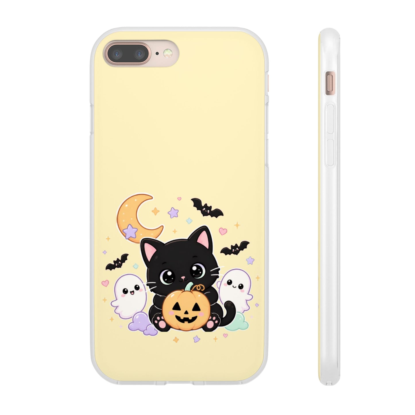 Cute Halloween Black Cat Phone Case — Kawaii Pumpkin & Ghosts Flexi Case