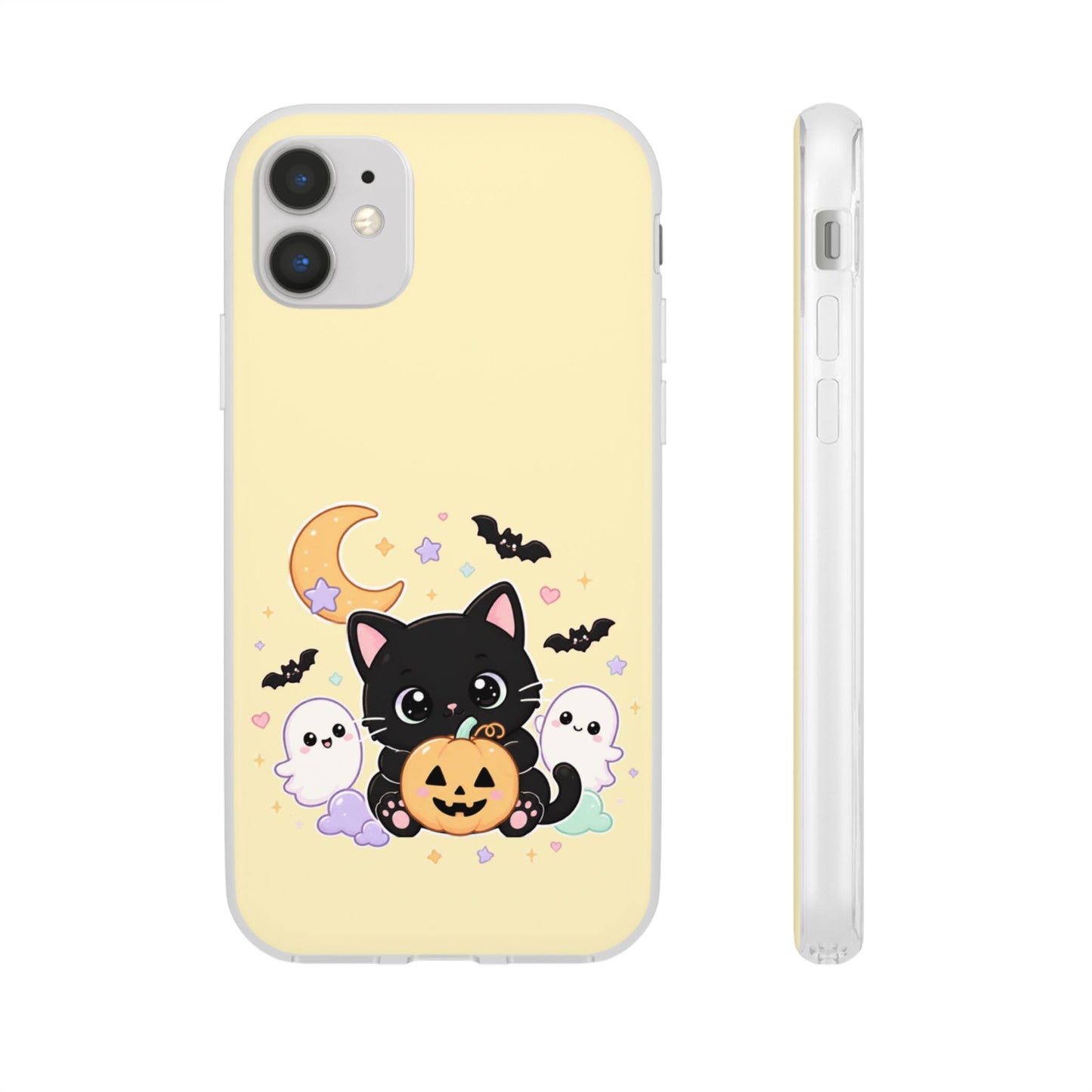 Cute Halloween Black Cat Phone Case — Kawaii Pumpkin & Ghosts Flexi Case