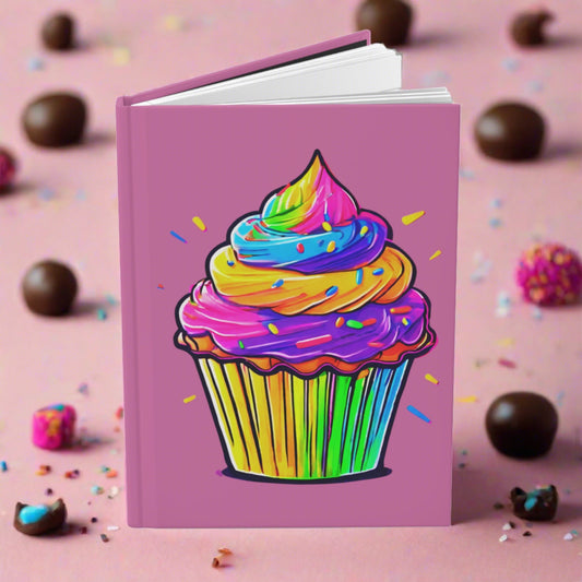 Neon Cupcakes on Light Pink Hardcover Journal Matte