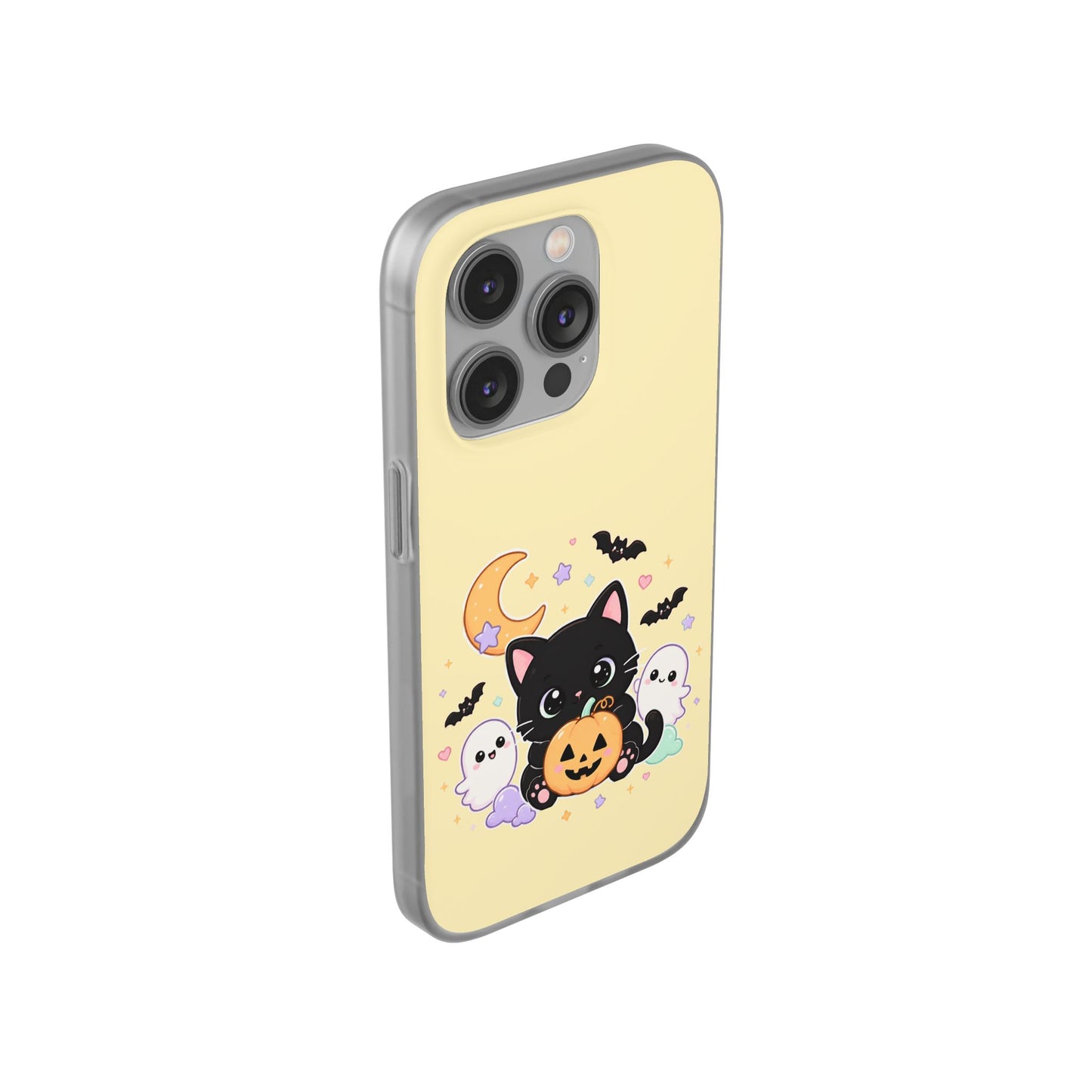Cute Halloween Black Cat Phone Case — Kawaii Pumpkin & Ghosts Flexi Case