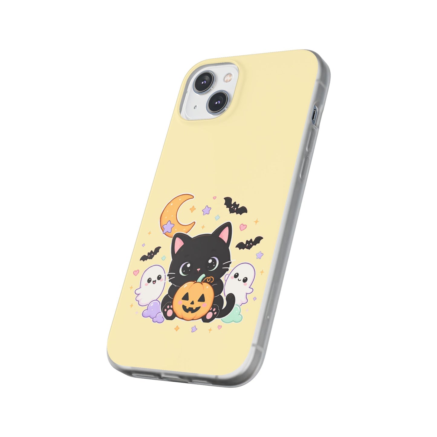 Cute Halloween Black Cat Phone Case — Kawaii Pumpkin & Ghosts Flexi Case