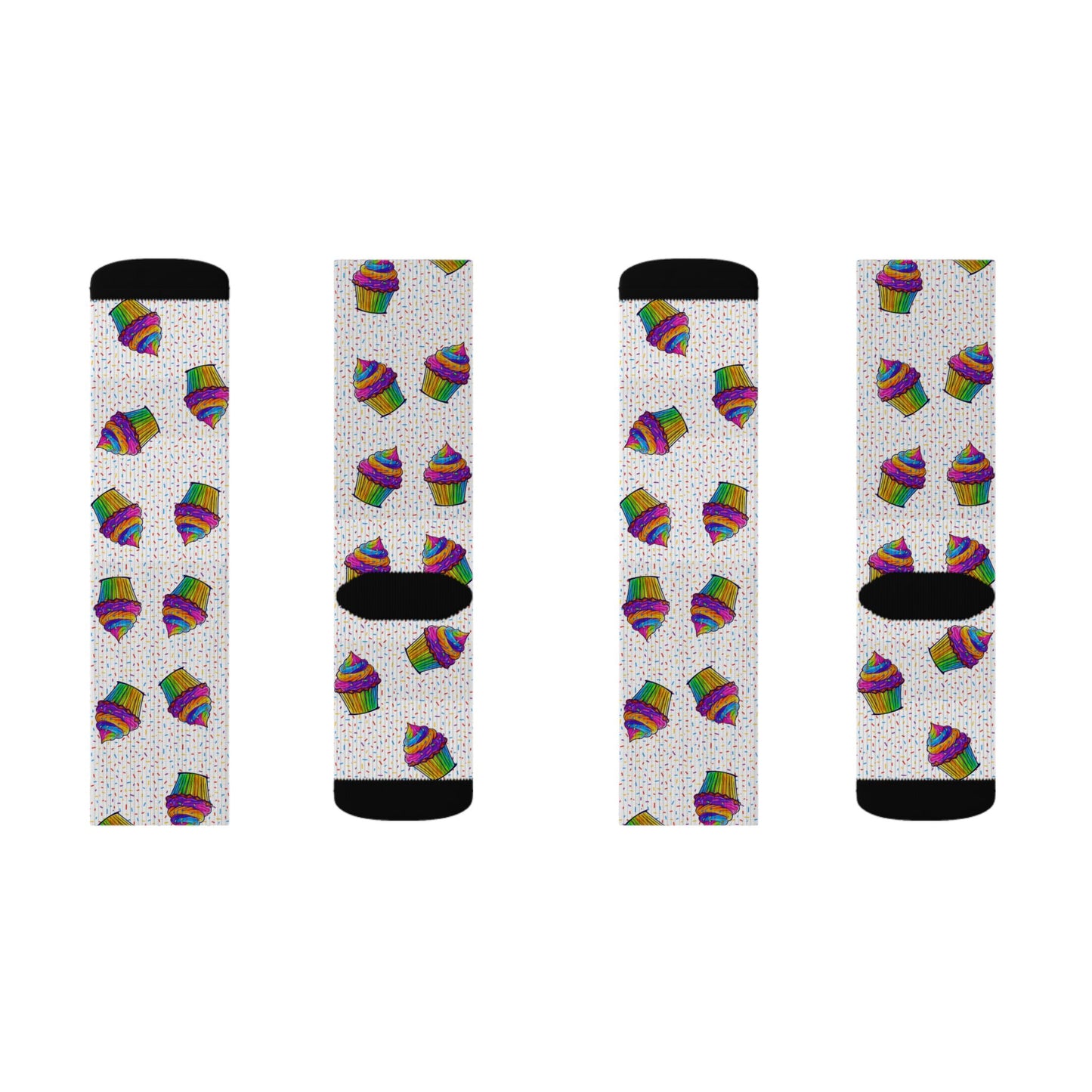 Cupcake Pattern Sublimation Socks — Colorful Dessert Crew Socks