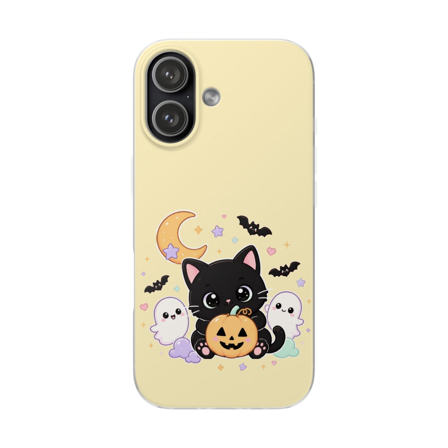 Cute Halloween Black Cat Phone Case — Kawaii Pumpkin & Ghosts Flexi Case