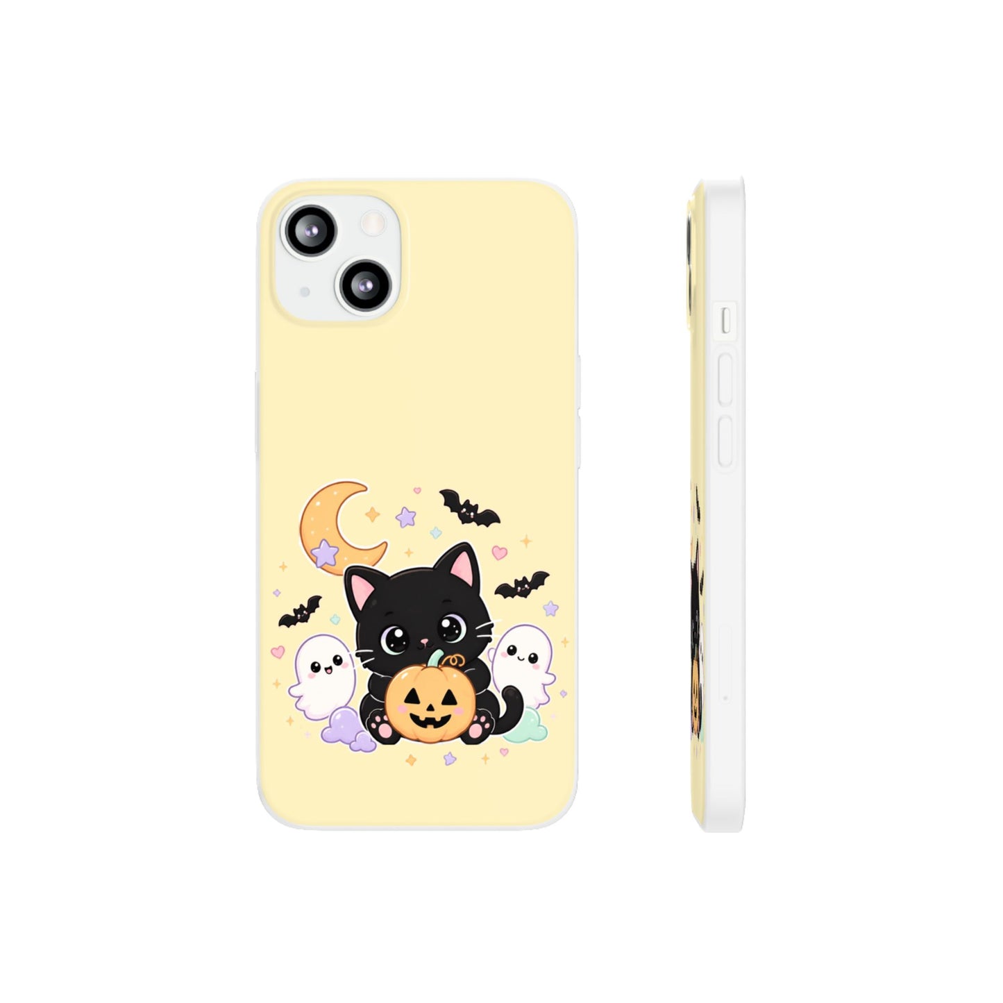 Cute Halloween Black Cat Phone Case — Kawaii Pumpkin & Ghosts Flexi Case