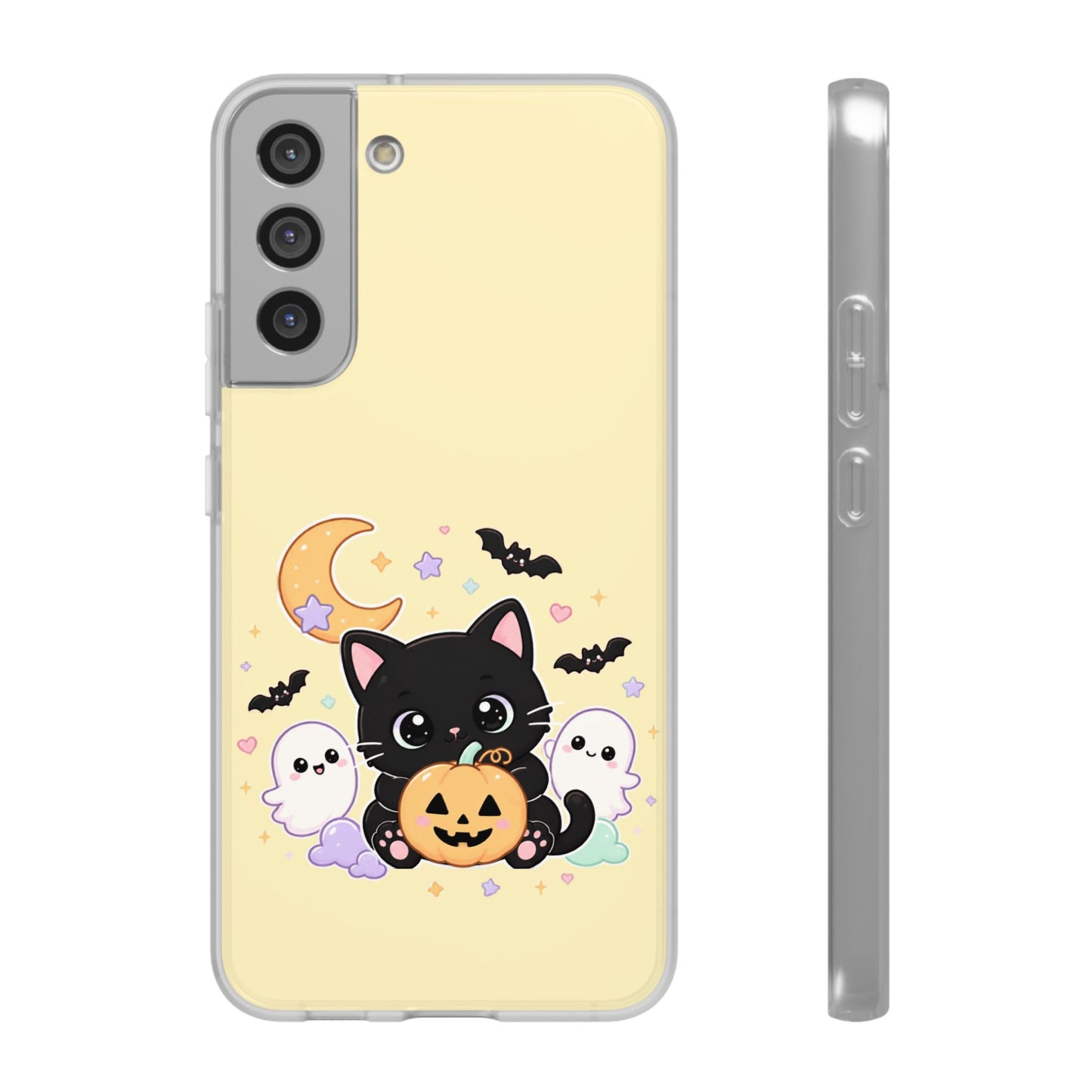 Cute Halloween Black Cat Phone Case — Kawaii Pumpkin & Ghosts Flexi Case