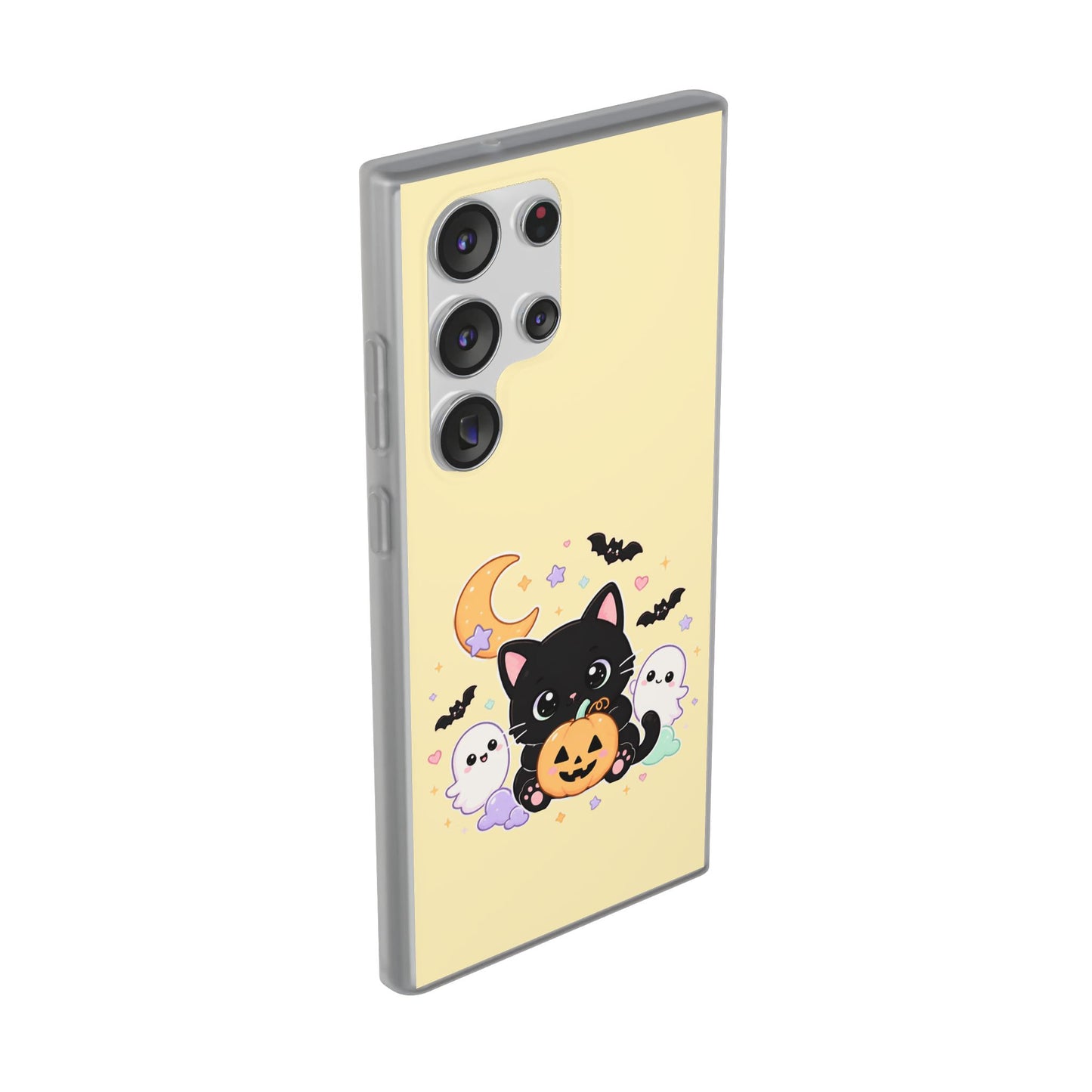 Cute Halloween Black Cat Phone Case — Kawaii Pumpkin & Ghosts Flexi Case