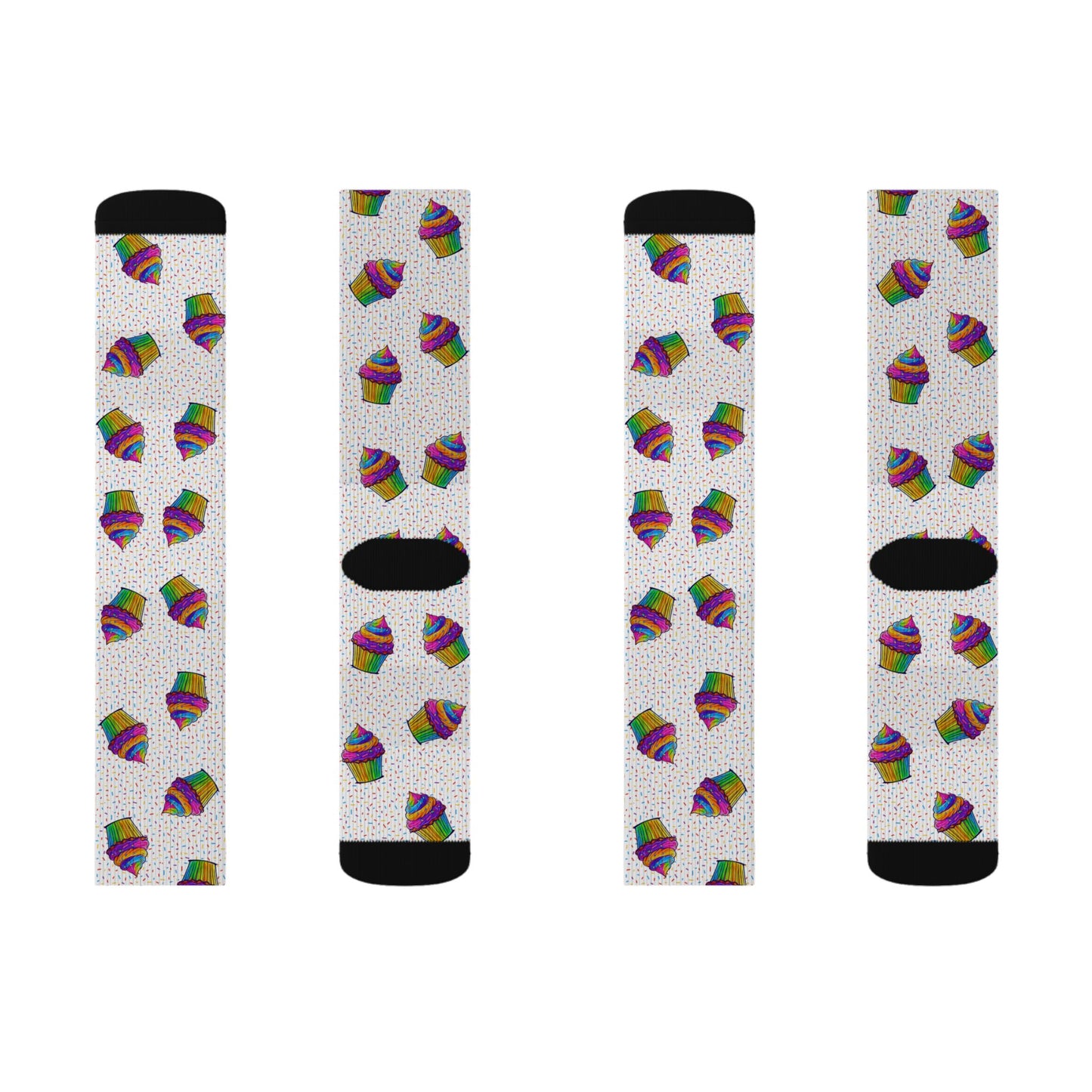 Cupcake Pattern Sublimation Socks — Colorful Dessert Crew Socks