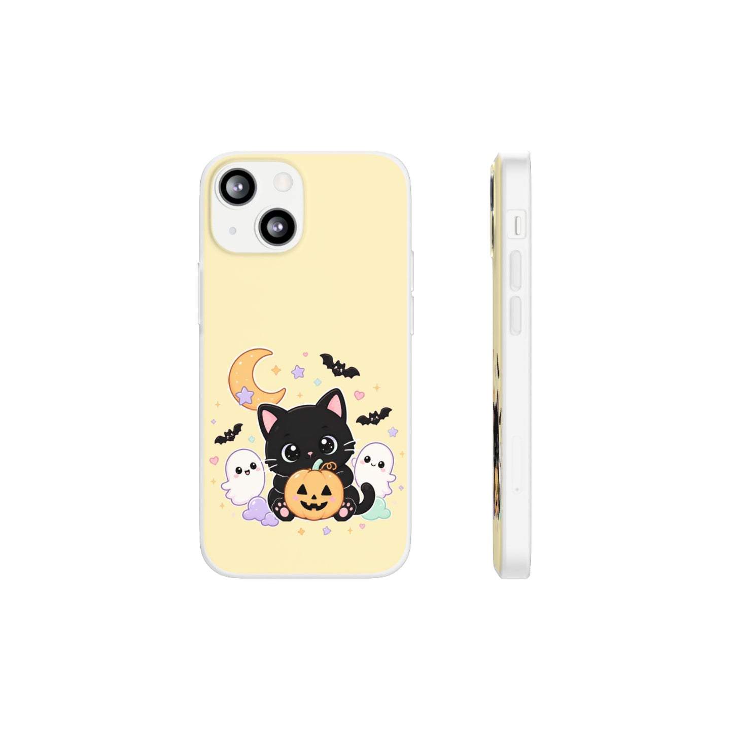 Cute Halloween Black Cat Phone Case — Kawaii Pumpkin & Ghosts Flexi Case