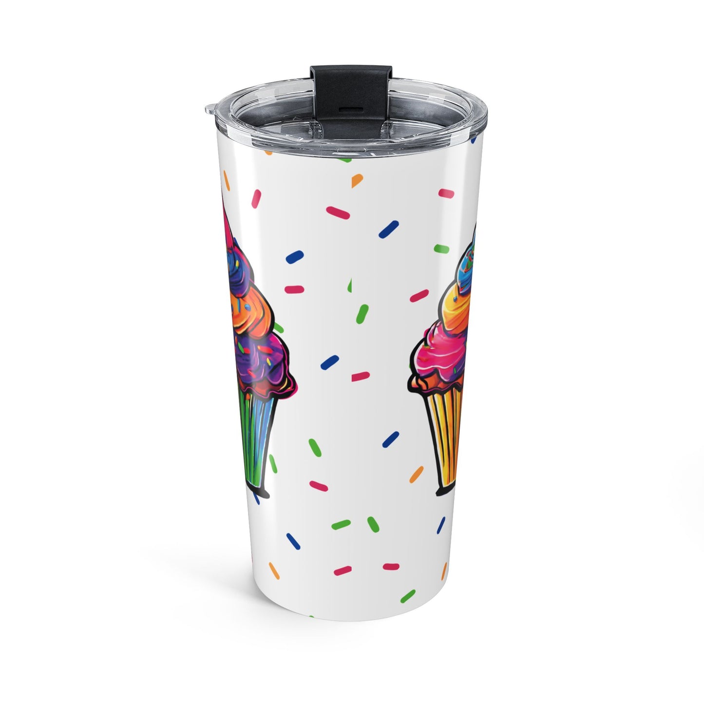 20oz Rainbow Cupcake Tumbler – Insulated Stainless Steel Travel Cup with Sprinkle Design