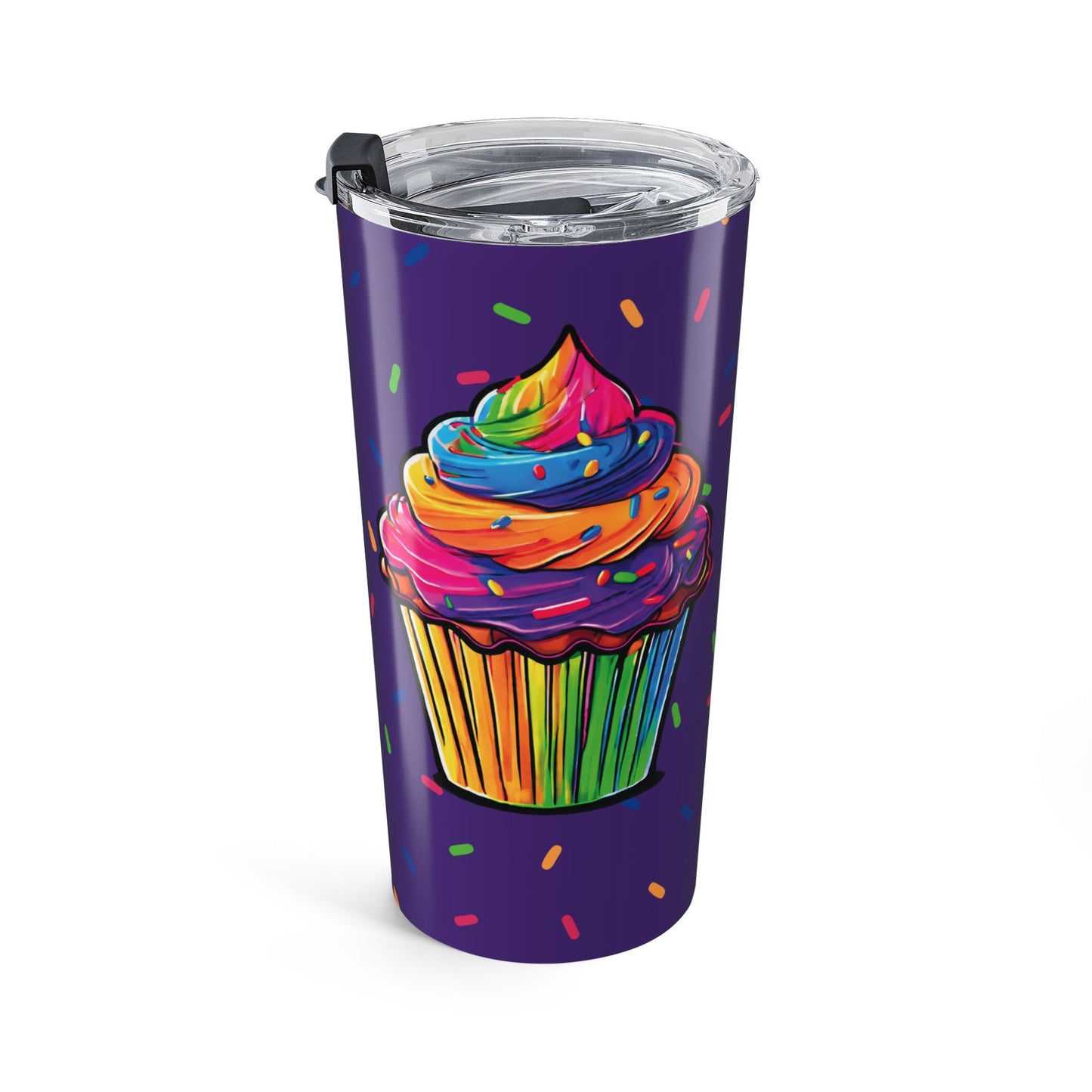 20oz Rainbow Cupcake Tumbler – Colorful Sprinkles Travel Mug- Royal Purple