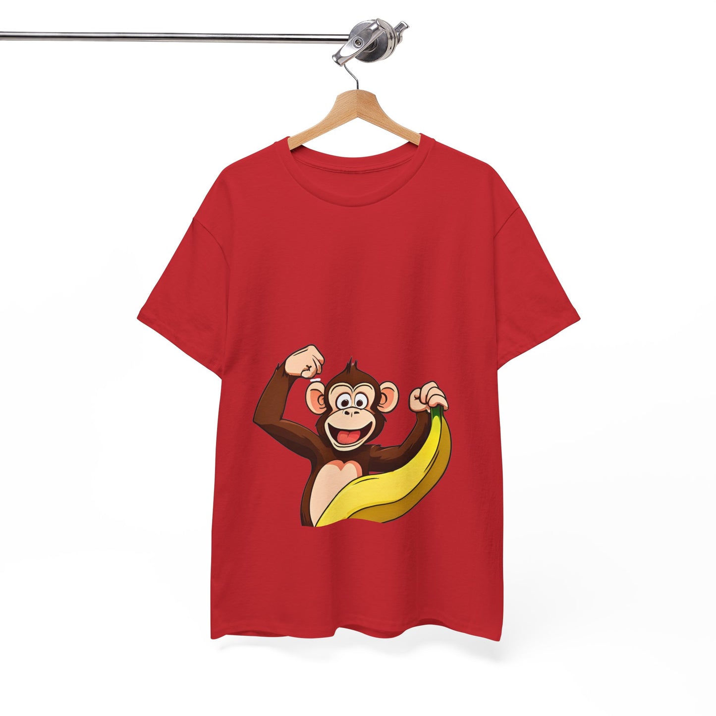 Playful Monkey with Banana T-Shirt — Cute Cartoon Chimp Graphic Tee for Kids & Adults
