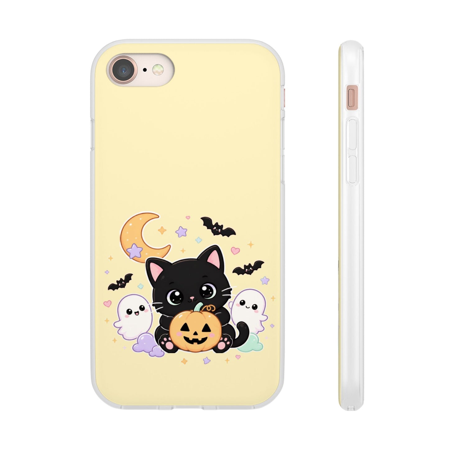 Cute Halloween Black Cat Phone Case — Kawaii Pumpkin & Ghosts Flexi Case