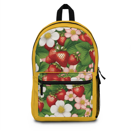Yellow Backpack with Strawberry Dreams Design