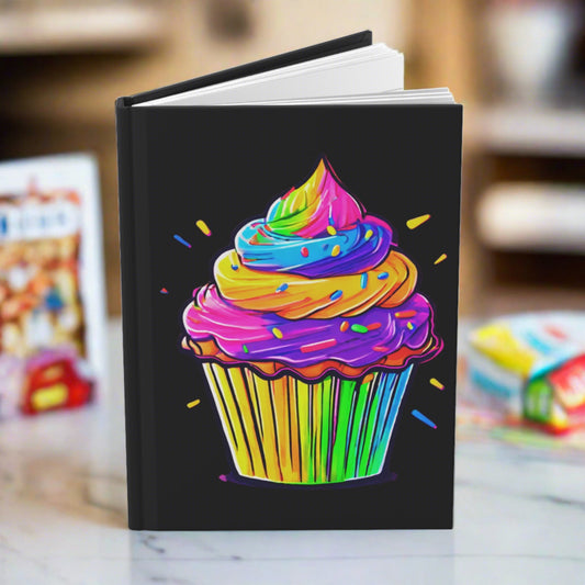 Neon Cupcakes on Black Hardcover Journal Matte