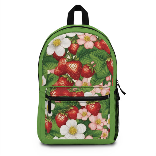 Light Green Backpack with Strawberry Dreams Design