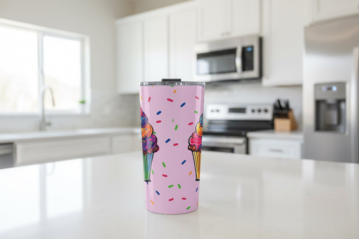 20oz Cup: Rainbow Cupcake Tumbler Light Pink