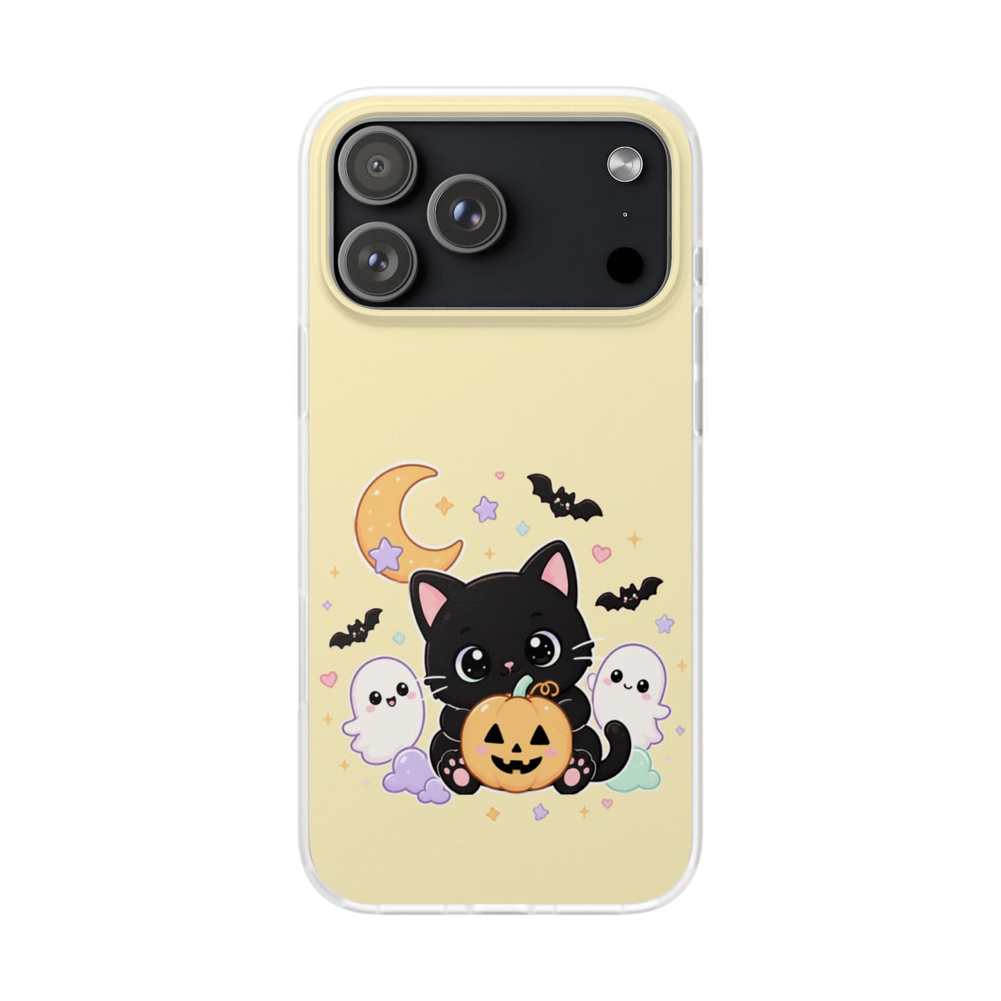 Cute Halloween Black Cat Phone Case — Kawaii Pumpkin & Ghosts Flexi Case