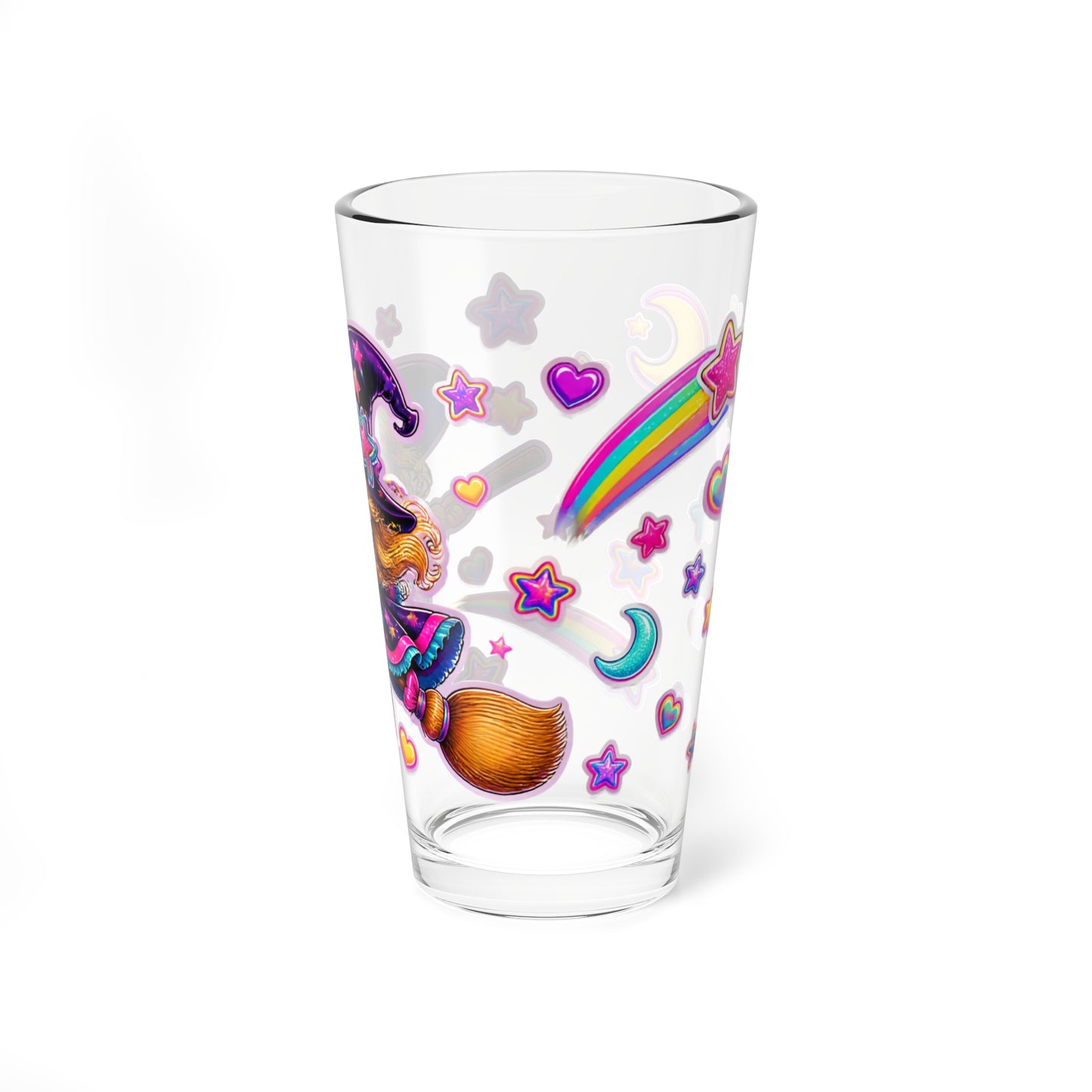 16oz Mixing Glass — Cute Witch Broomstick Design