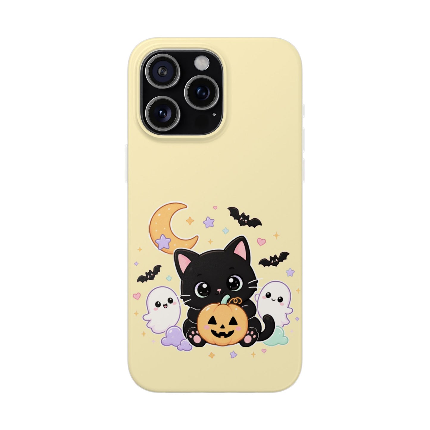 Cute Halloween Black Cat Phone Case — Kawaii Pumpkin & Ghosts Flexi Case