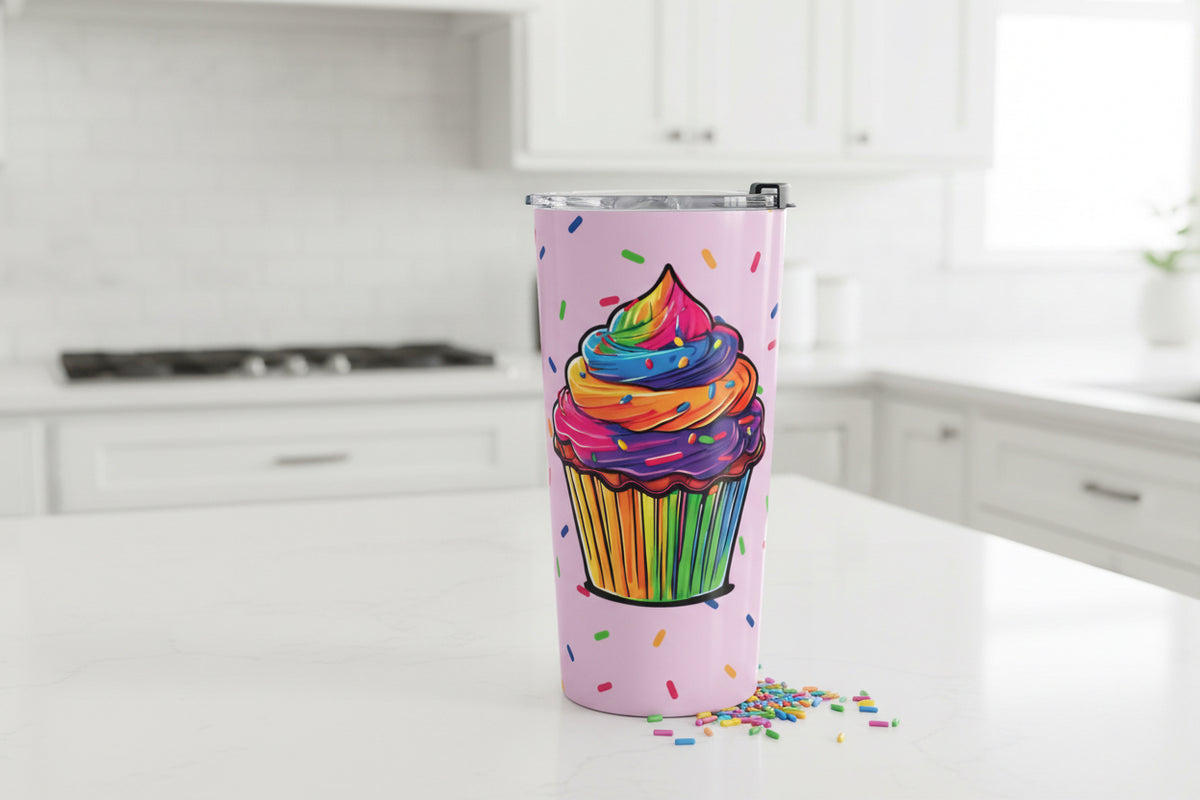 20oz Cup: Rainbow Cupcake Tumbler Light Pink