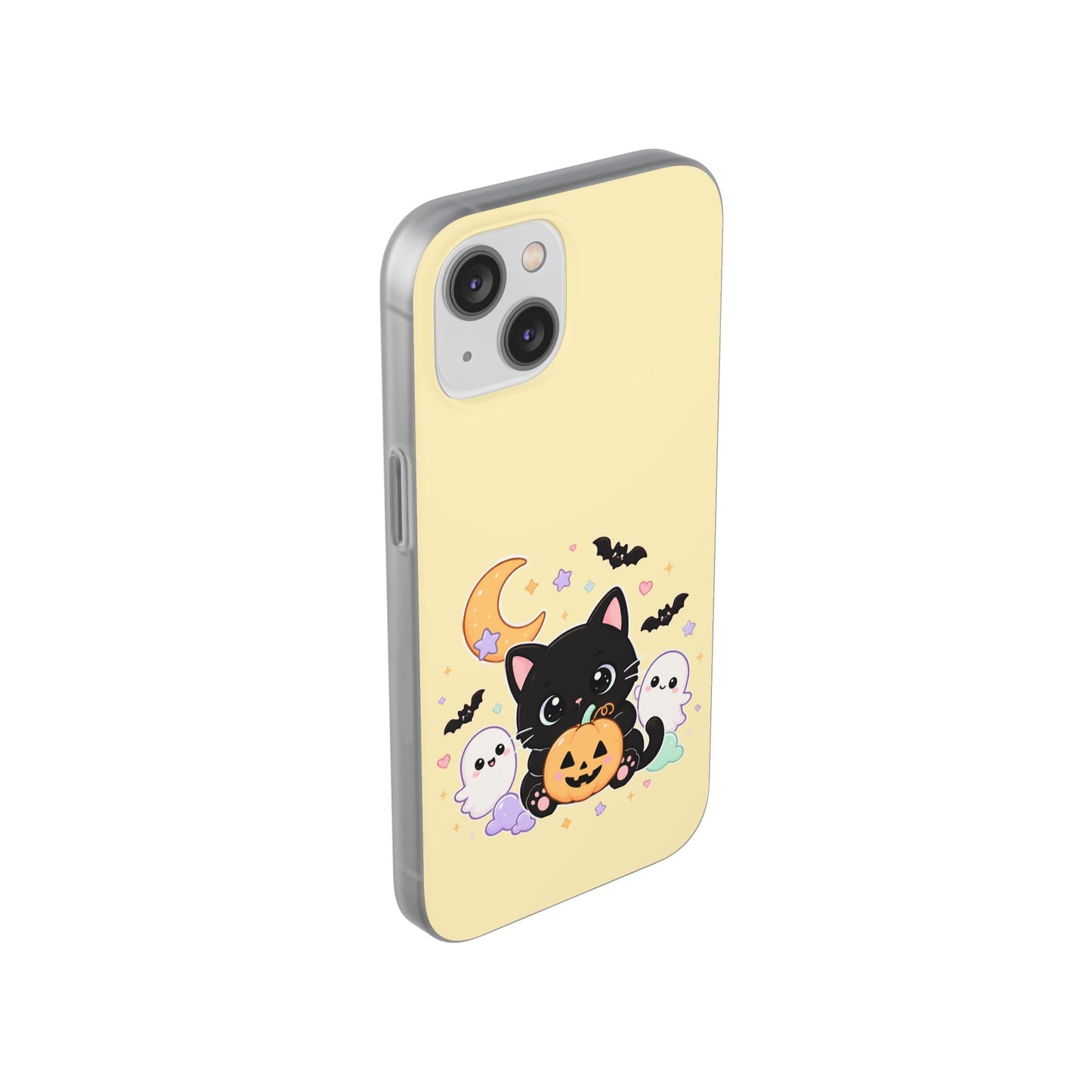 Cute Halloween Black Cat Phone Case — Kawaii Pumpkin & Ghosts Flexi Case