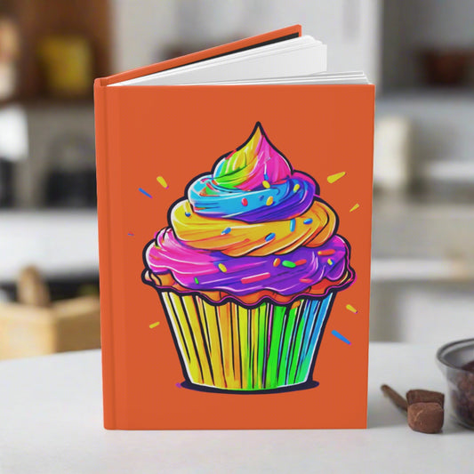 Neon Cupcake on Orange Hardcover Journal Matte
