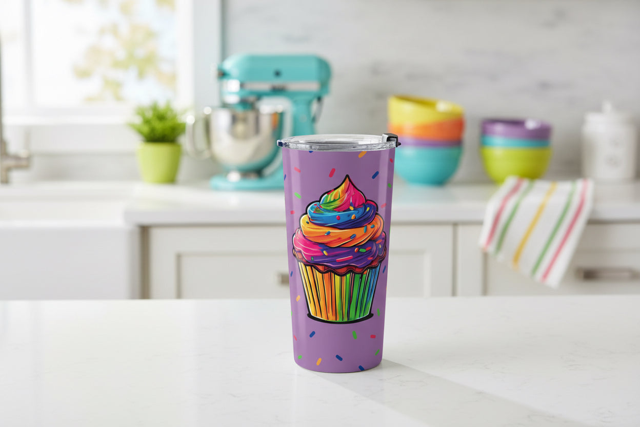 20oz Cup: Rainbow Cupcake Tumbler Light Purple