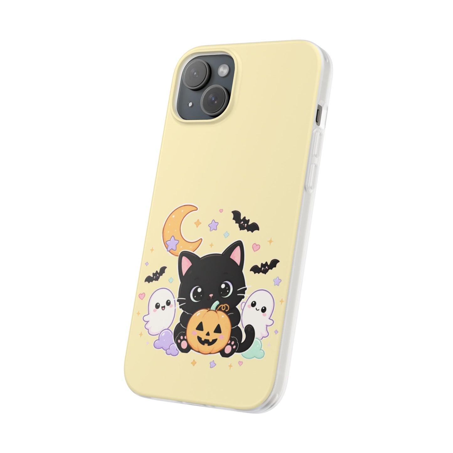 Cute Halloween Black Cat Phone Case — Kawaii Pumpkin & Ghosts Flexi Case
