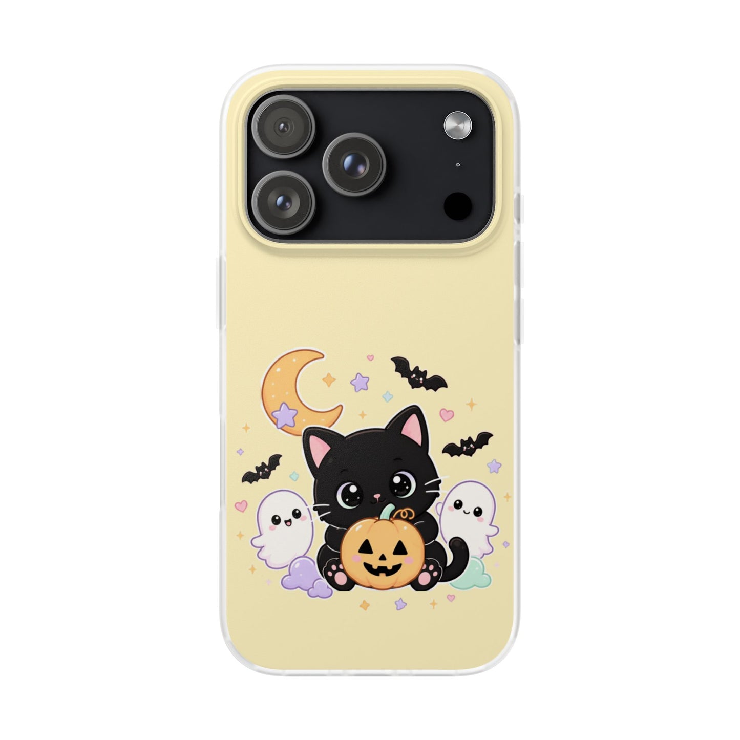 Cute Halloween Black Cat Phone Case — Kawaii Pumpkin & Ghosts Flexi Case