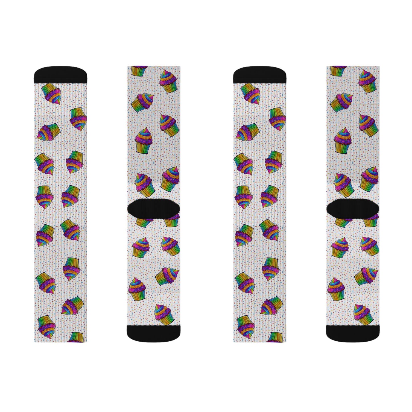 Cupcake Pattern Sublimation Socks — Colorful Dessert Crew Socks