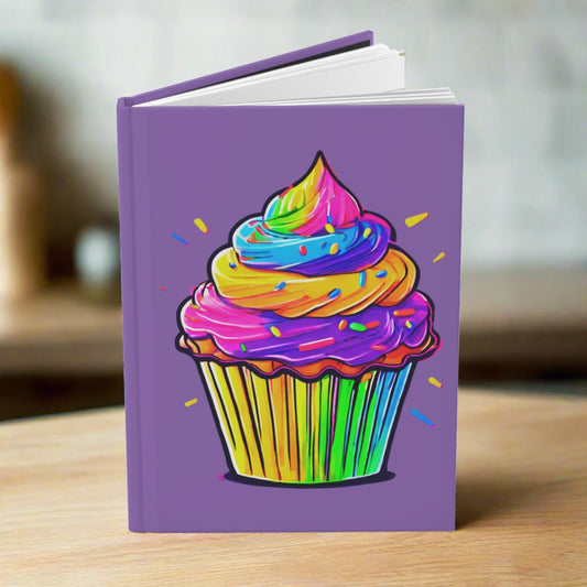 Neon Cupcake on Light Purple Hardcover Journal Matte