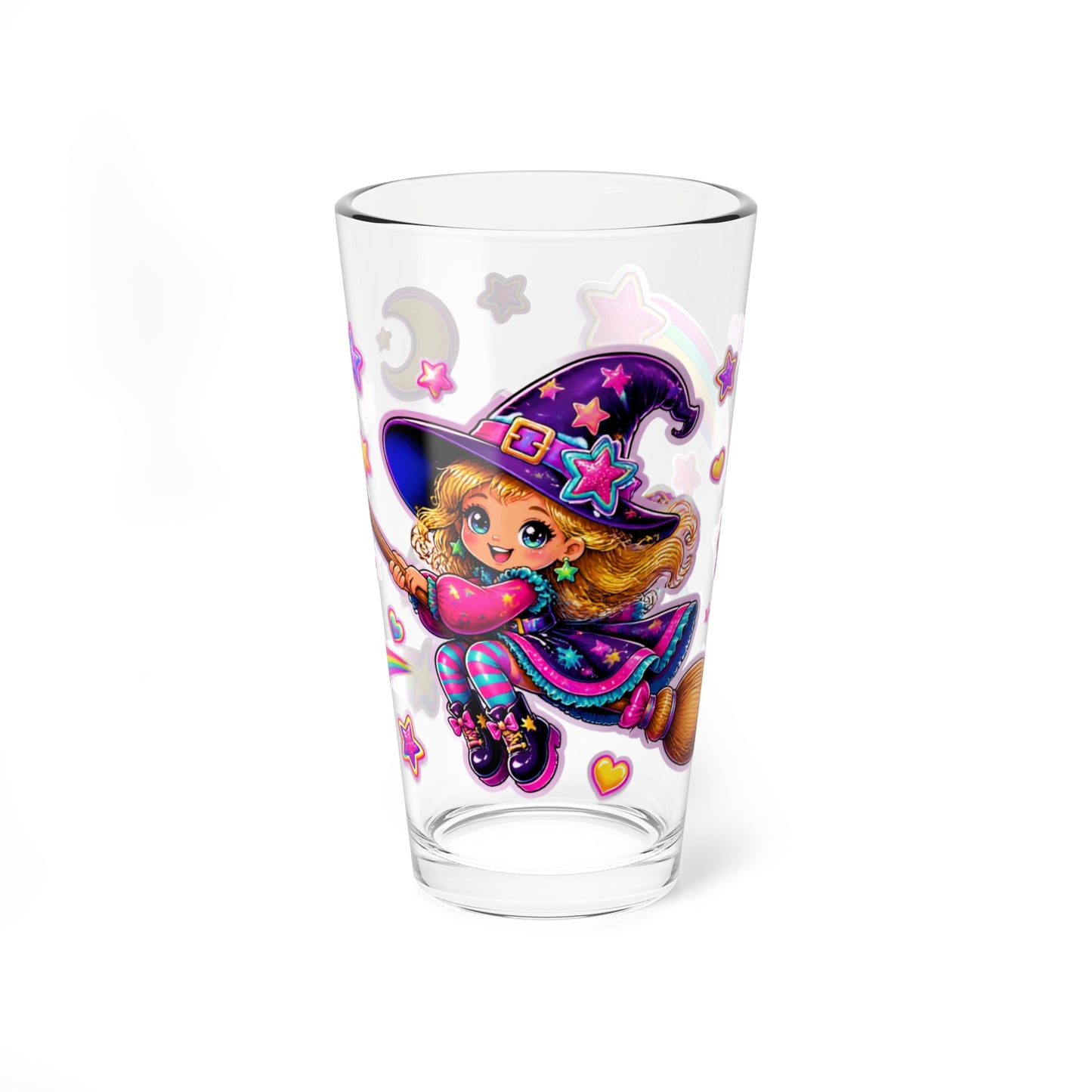 16oz Mixing Glass — Cute Witch Broomstick Design