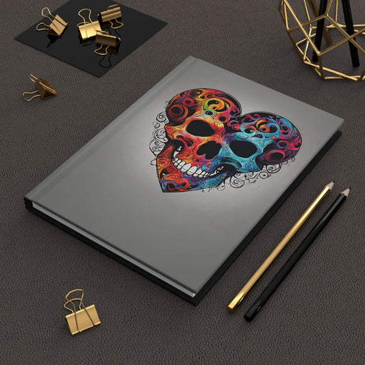 Colorful Heart Skull on Black Hardcover Journal Matte