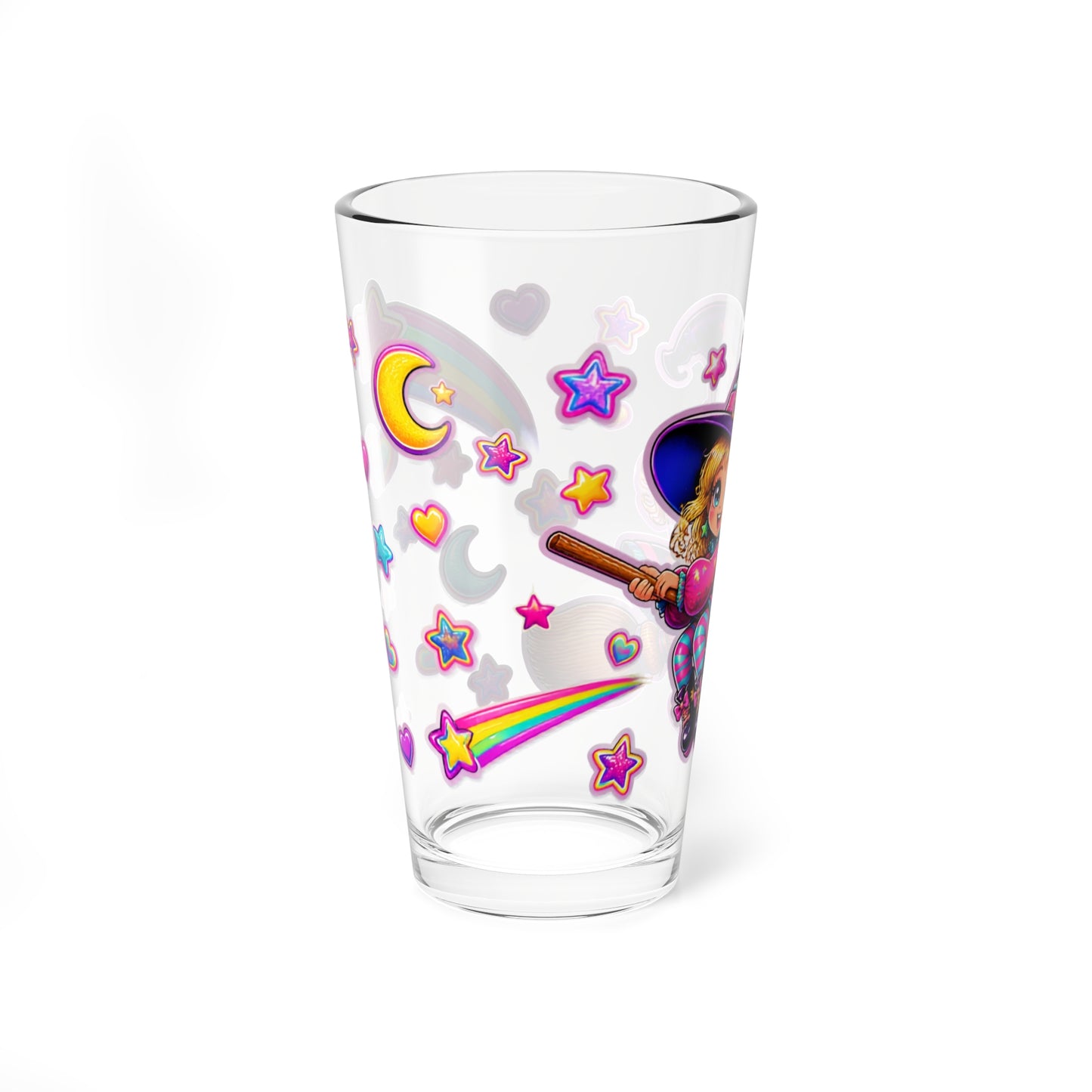 16oz Mixing Glass — Cute Witch Broomstick Design
