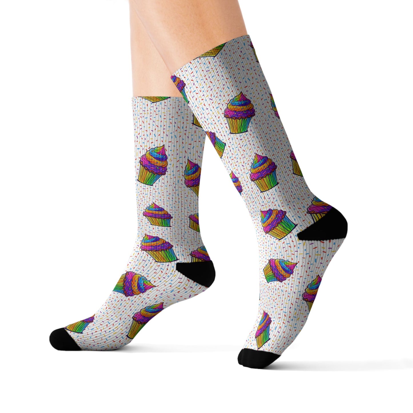Cupcake Pattern Sublimation Socks — Colorful Dessert Crew Socks