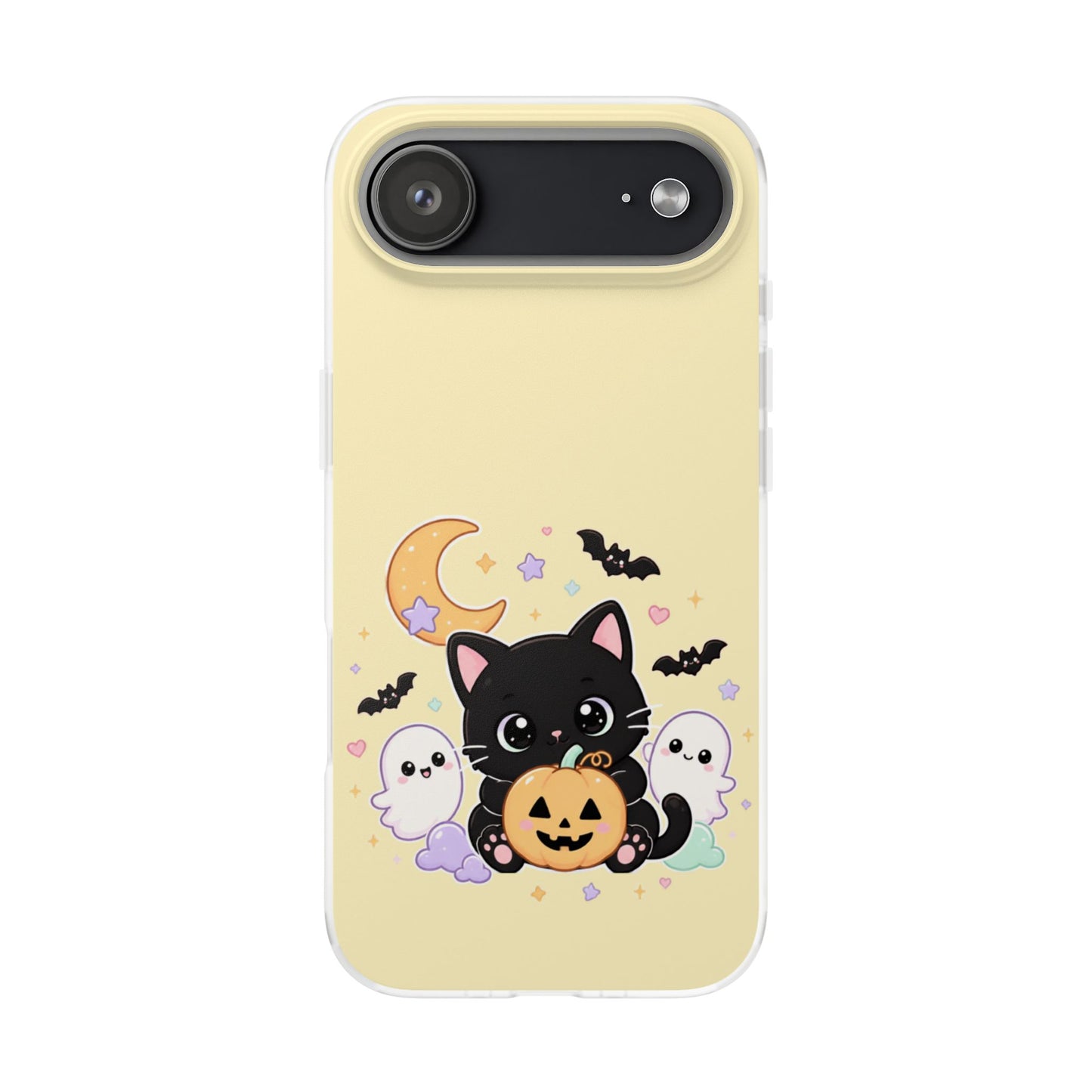 Cute Halloween Black Cat Phone Case — Kawaii Pumpkin & Ghosts Flexi Case