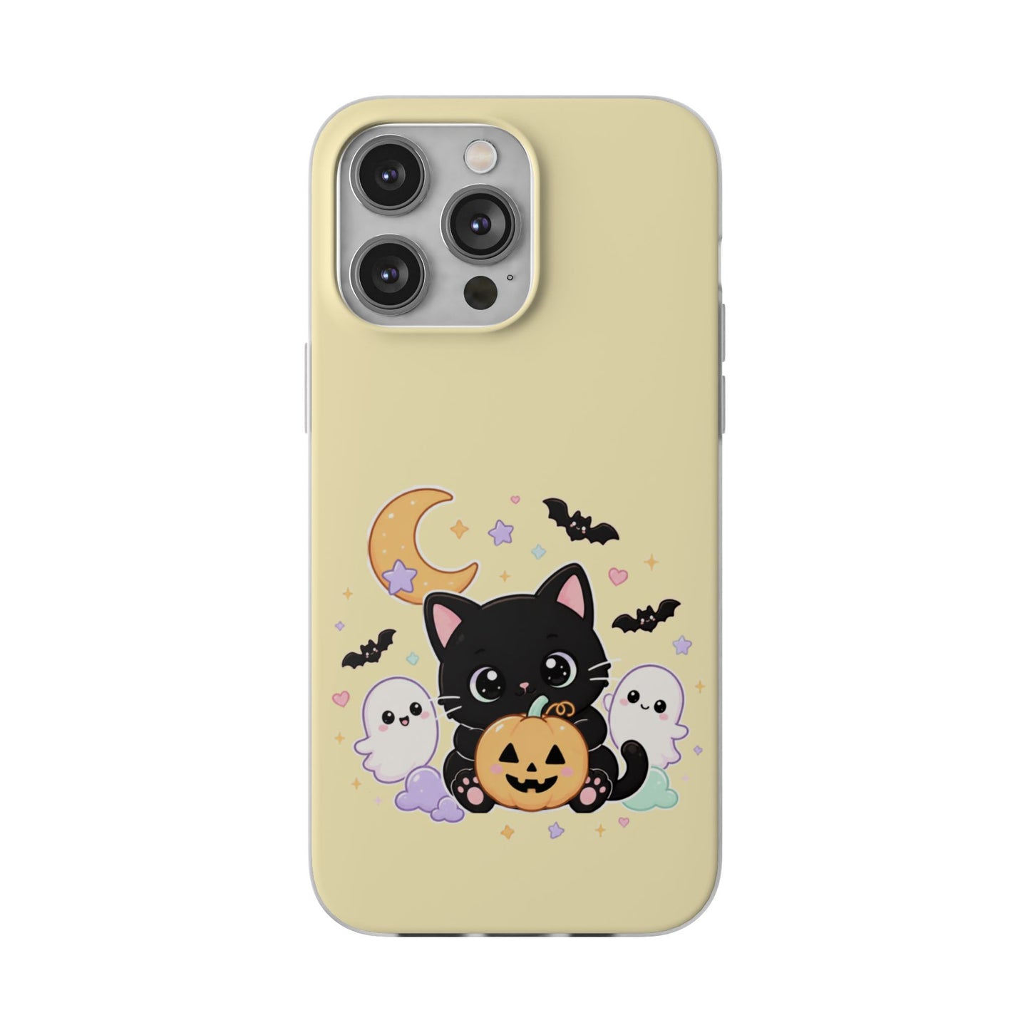 Cute Halloween Black Cat Phone Case — Kawaii Pumpkin & Ghosts Flexi Case