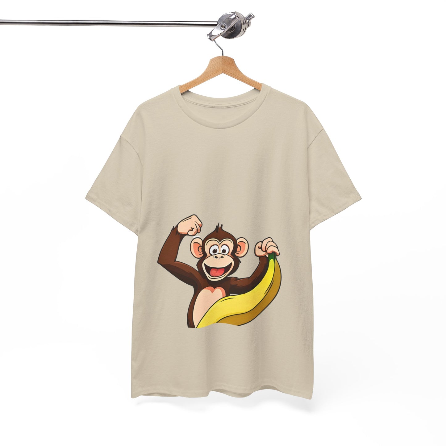 Playful Monkey with Banana T-Shirt — Cute Cartoon Chimp Graphic Tee for Kids & Adults
