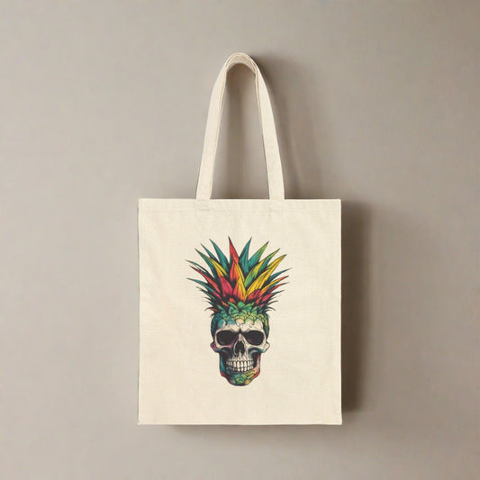 Unisex "Life's a Beach..." Cotton Canvas Tote Bag with Colorful Pineapple Skull