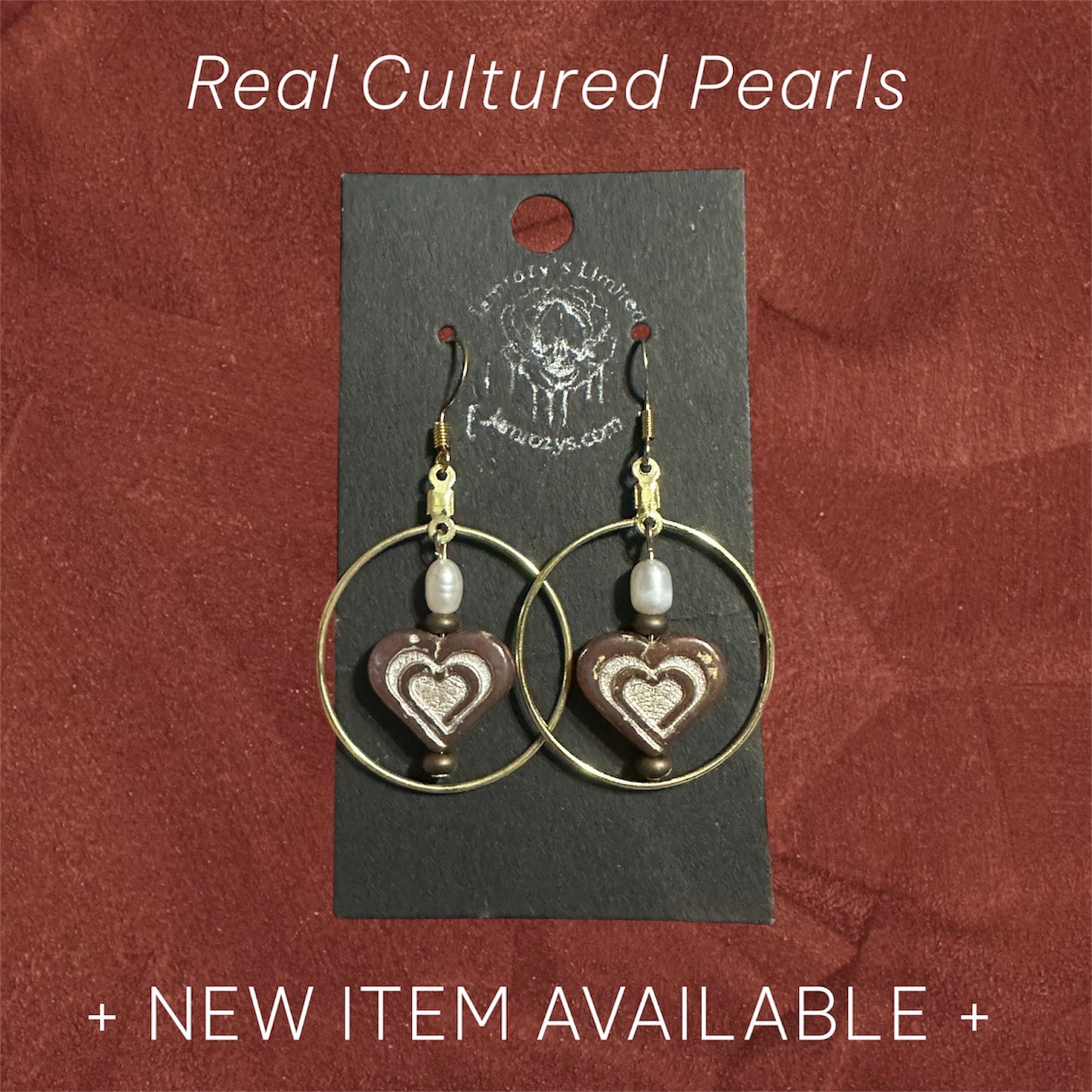 Czech Glass Heart Hoop Earrings with Cultured Pearls