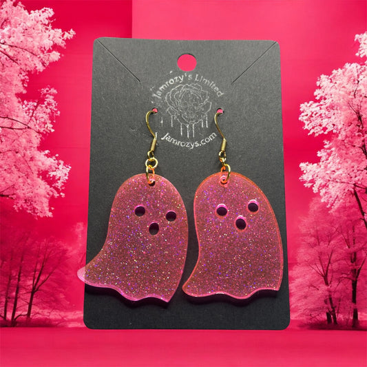 Ghostly Hot Pink Glitter Dangle Earrings