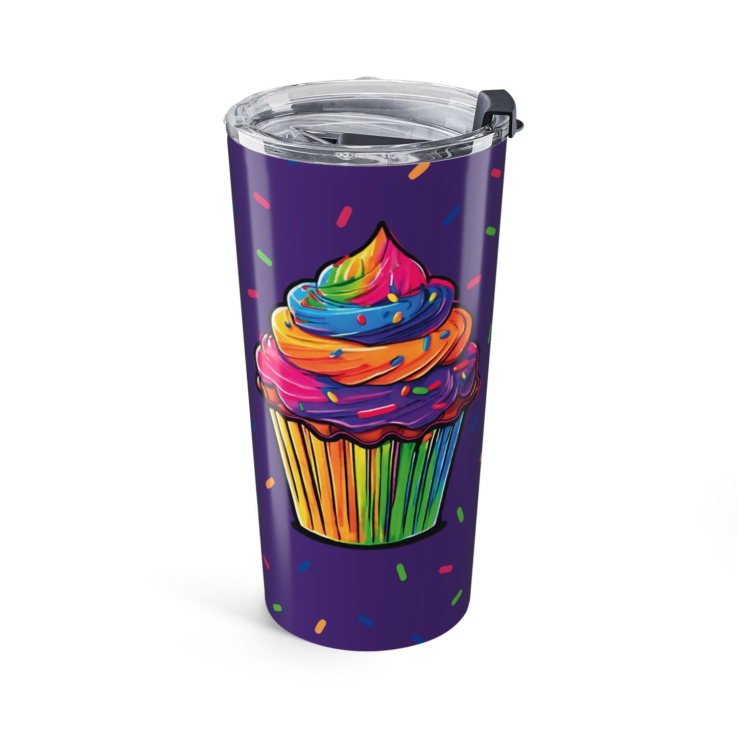 20oz Rainbow Cupcake Tumbler – Colorful Sprinkles Travel Mug- Royal Purple